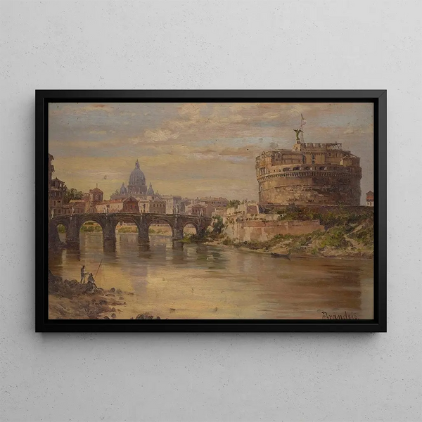 Vue du Tibre avec le château Saint-Ange et Saint-Pierre - Antonietta Brandeis — indrammet kunstværk på væggen