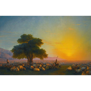 Bergers avec leur troupeau au coucher du soleil - Ivan Konstantinovich Aivazovsky | Reproduction Tableau Décoration murale affiche copie