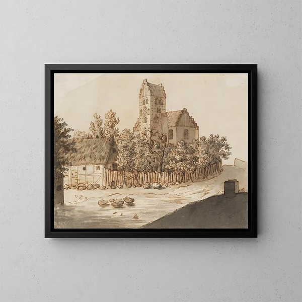 Kirke i Lyngby - Caspar David Friedrich — indrammet kunstværk på væggen