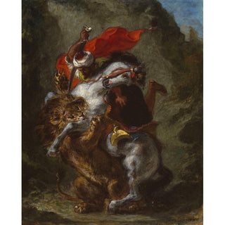 Cavalier arabe attaqué par un lion - Eugène Delacroix | Reproduction Tableau Décoration murale affiche copie