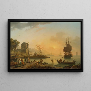 ClaudeJoseph Vernet - A Grand View Of The Sea Shore Enriched With Buildings Shipping And Figures.webp