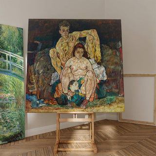 Couple humain accroupi La famille - Egon Schiele | Reproduction Tableau Décoration murale affiche copie