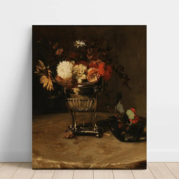 Reproduktion af maleriet Dahlias og Kapucæer ved den Sølvurne - Jacques-Émile Blanche