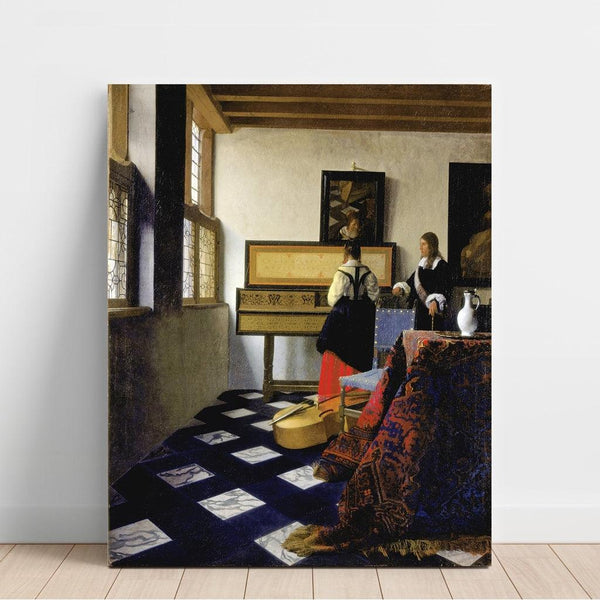 Reproduktion af maleriet Damoiselle au virginal med en gentleman (Musiklektion) - Johannes Vermeer