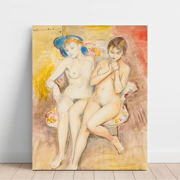 Reproduktion af maleriet af to piger på en stol - Nils Dardel