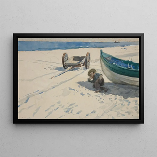 Edwin Austin Abbey - Beach scene with Man Resting in Shadow of Boat.webp