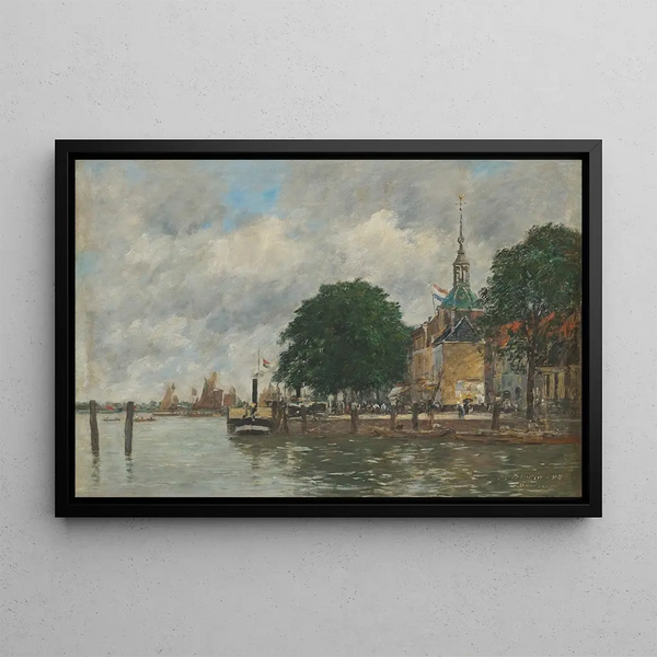 Dordrecht-maleri, en havnepromenade - Eugène Boudin — indrammet kunstværk på væggen