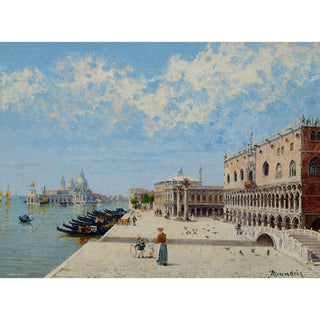 Figures près du Môle avec la Libreria, la Punta della Dogana et Santa Maria della Salute au loin - Antonietta Brandeis | Reproduction Tableau Décoration murale affiche copie