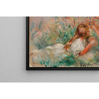 Fillette couchée sur l'herbe et jeune fille arrangeant un bouquet - Pierre-Auguste Renoir | Reproduction Tableau Décoration murale affiche copie