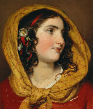 Friedrich von Amerling - Portrait of a girl with a red hairband and a yellow headscarf.webp