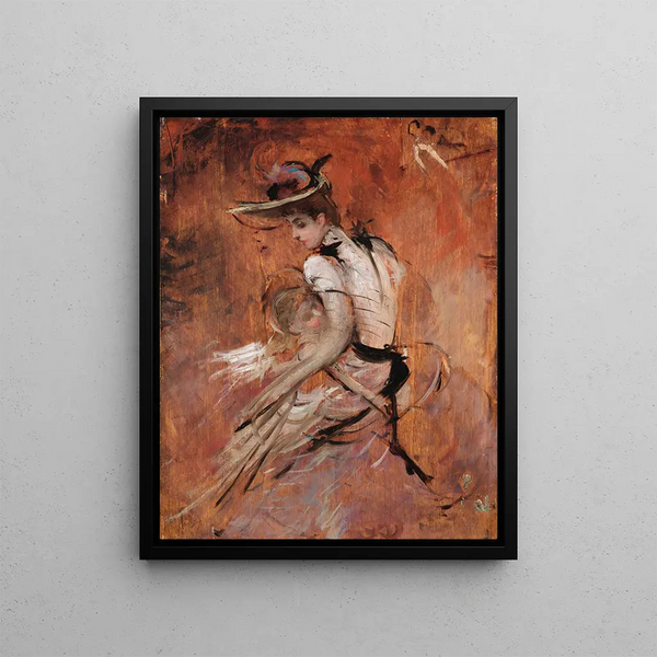 En ung mor med hat - Giovanni Boldini — indrammet kunstværk på væggen
