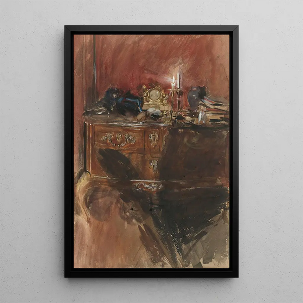 Vue d'un intérieur med en kommode Louis XV - Giovanni Boldini — indrammet kunstværk på væggen