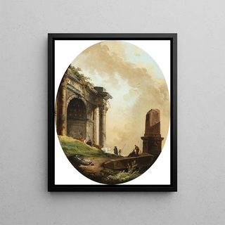 Hubert Robert - Drovers and their livestock before a ruined arch and obelisk.webp