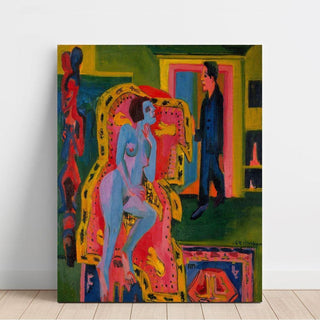 Intérieur avec femme nue et homme - Ernst Ludwig Kirchner | Reproduction Tableau Décoration murale affiche copie