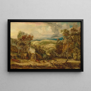 James Ward - Fitzhead in Somerset with an oxcart near a lime kiln and Glastonbury Tor in the distance.webp