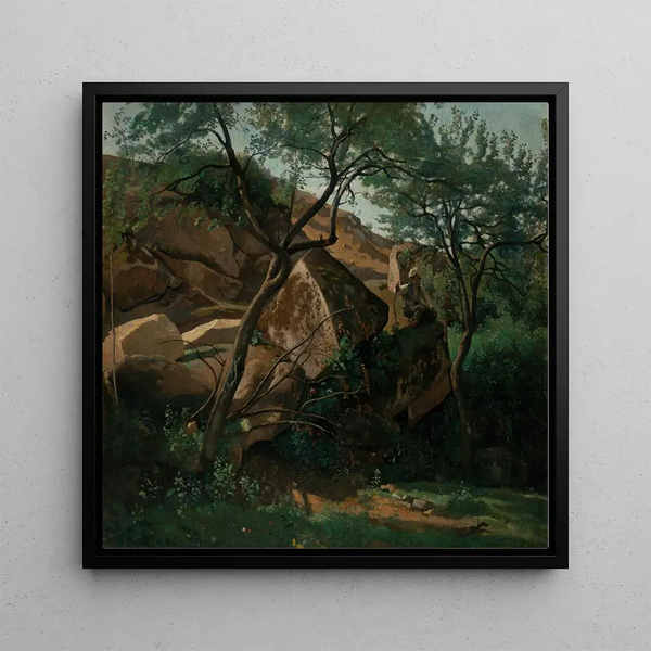 den unge hyrde blandt klipperne, Fontainebleau-skoven - Jean-Baptiste-Camille Corot — indrammet kunstværk på væggen