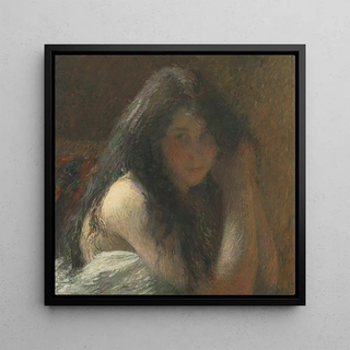 Jeune femme se coiffant, huile sur toile - Henri Martin