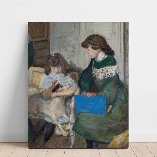 Reproduktion af maleriet af unge piger med hund (To af Alexandres døtre, Alexandre Natanson) - Pierre Bonnard