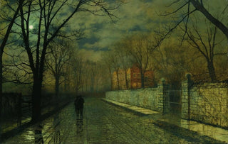 John Atkinson Grimshaw - Figures In A Moonlit Lane After Rain.webp