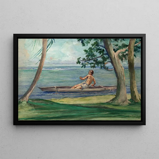 John La Farge - Boy in Canoe Passing in Front of Our House Vaiala Samoa.webp
