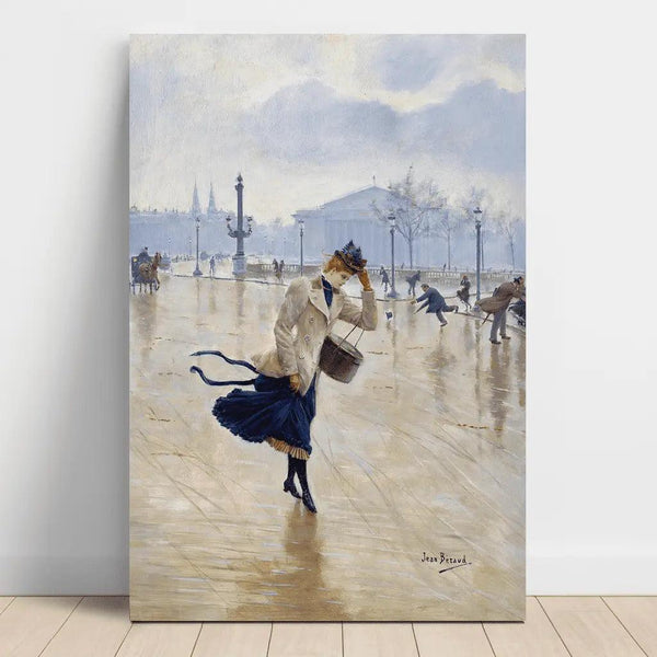 Reproduktion af maleriet Journée venteuse sur la Place de la Concorde - Jean Béraud