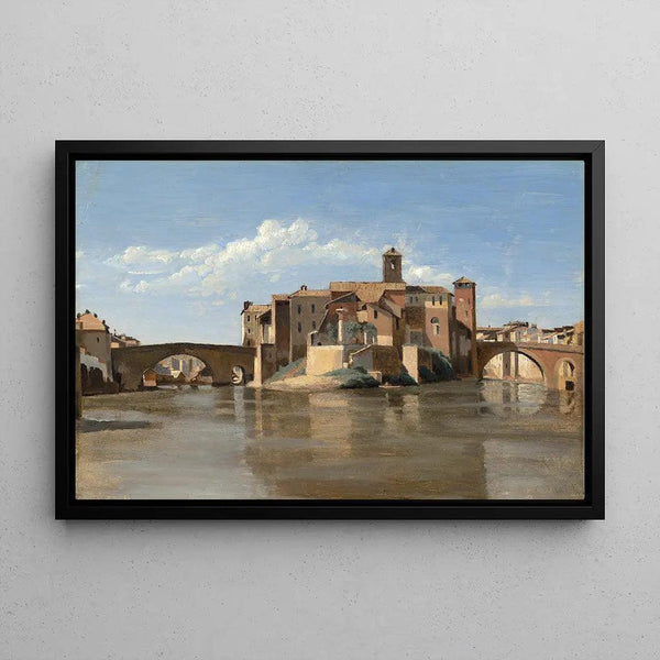 Reproduktion af maleriet L'Île og broen San Bartolomeo, Rom - Jean-Baptiste-Camille Corot