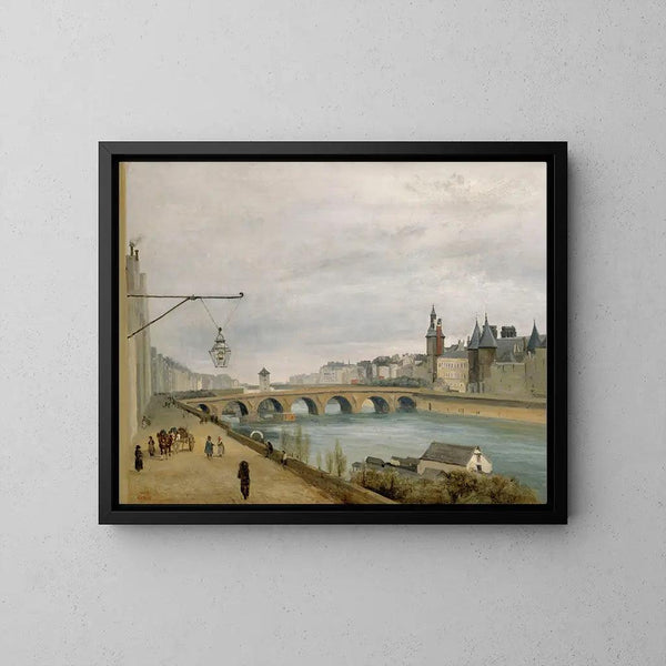 Reproduktion af maleriet af Le Pont au Change, set fra quai de Gesvres - Jean-Baptiste-Camille Corot
