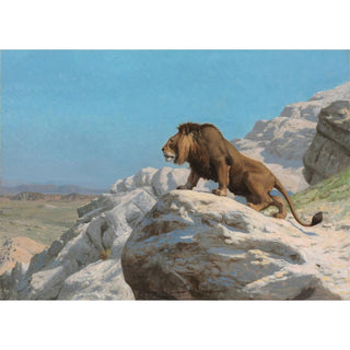 Lion à l'affût - Jean-Léon Gérôme | Reproduction Tableau Décoration murale affiche copie