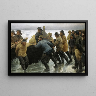 Michael Ancher - Fishermen launching a rowing boat.webp