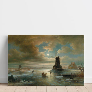 Nuit au clair de lune en hiver près d’Amsterdam d'Elias Pieter van Bommel | Reproduction Tableau Décoration murale affiche copie