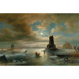 Nuit d'hiver au clair de lune aux abords d'Amsterdam - Elias Pieter van Bommel | Reproduction Tableau Décoration murale affiche copie