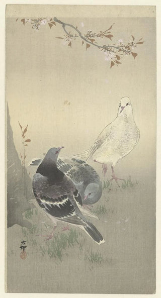 Ohara Koson - Three tame pigeons.webp