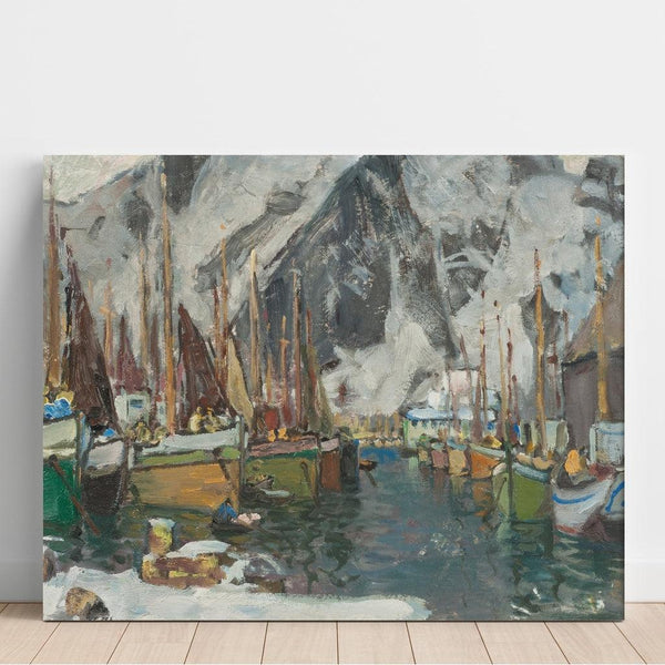 Reproduktion af maleriet Blandt fiskerbådene i Svolvær, studie af Lofoten - Anna Boberg