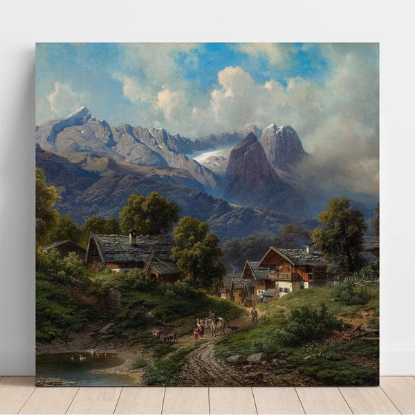 Reproduktion af maleriet Partenkirchen i Bayern ved solopgang - Carl Millner