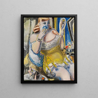 Paul Kleinschmidt - Dirne sich pudernd in gelbem Korsett.webp