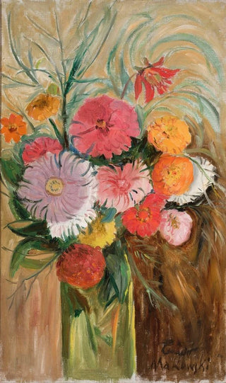 Tadeusz Makowski - Zinnias and asters in a glass jar.webp