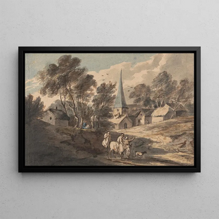Thomas Gainsborough - Travellers on Horseback Approaching a Village with a Spire.webp