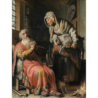 Tobit et Anna avec l'enfant - Rembrandt van Rijn | Reproduction Tableau Décoration murale affiche copie