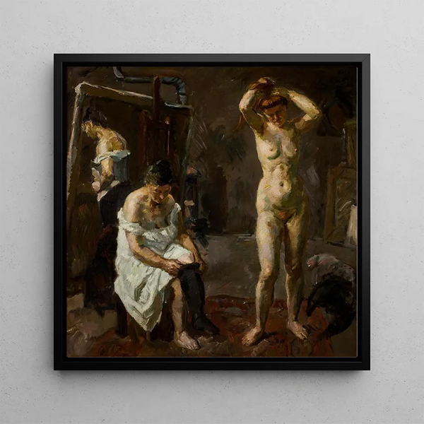 Tre kvinder i værkstedet - Max Beckmann — indrammet kunstværk på væggen