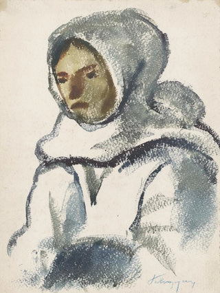 Zolo Palugyay - Study of a Girl in a Large Winter Scarf.webp