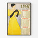 Vintage kalenderplakat 1897 - Januar til marts, retro illustration af kvinde i gul kjole