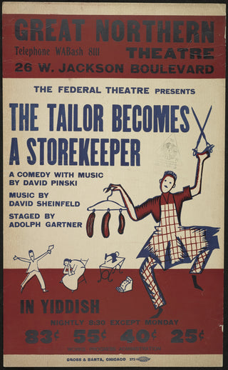 Vintage teaterplakat The Tailor Becomes a Storekeeper på jiddisch
