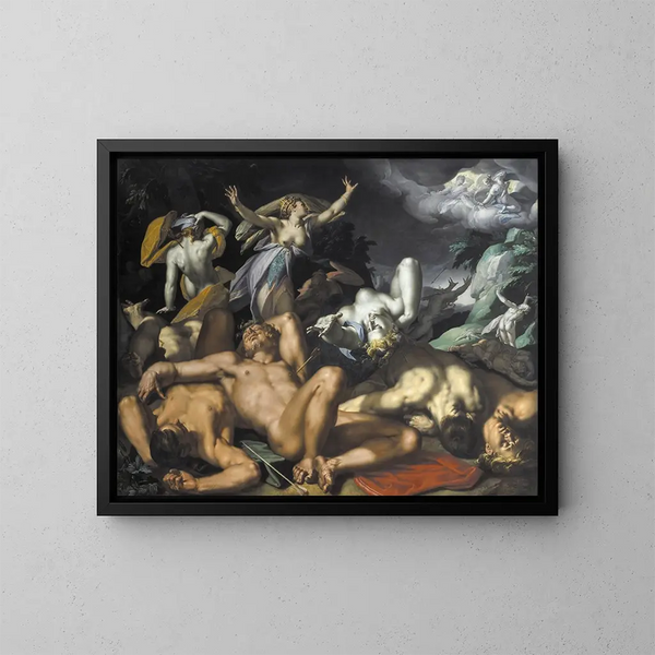 Apollon og Diana straffer Niobe ved at dræbe hendes børn - Abraham Bloemaert — indrammet kunstværk på væggen
