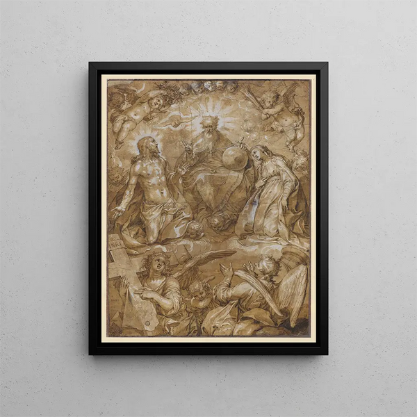Intercession du Christ et de Marie auprès de Dieu le Père - Abraham Bloemaert — indrammet kunstværk på væggen