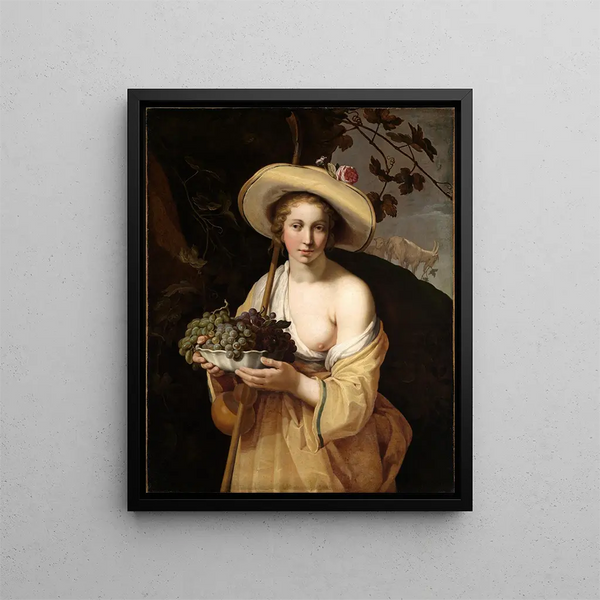 Bergère med en skål druer - Abraham Bloemaert — indrammet kunstværk på væggen