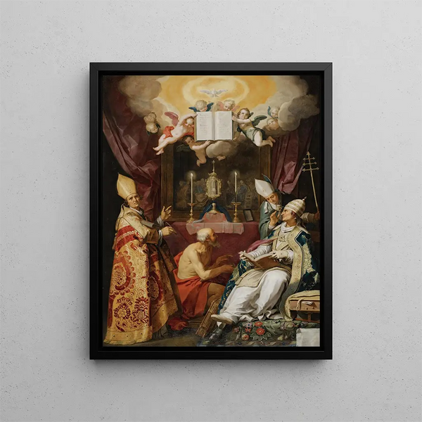 Les fire Fædre af den latinske kirke - Abraham Bloemaert — indrammet kunstværk på væggen