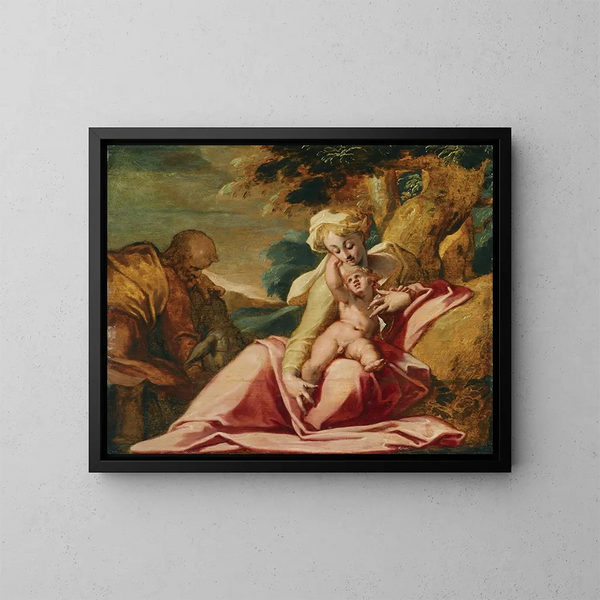 maleriet "Le repos pendant la fuite en Égypte" - Abraham Bloemaert — indrammet kunstværk på væggen