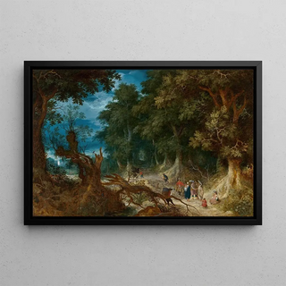 Abraham Govaerts - Wooded Landscape with Hunters and Fortune Teller.webp