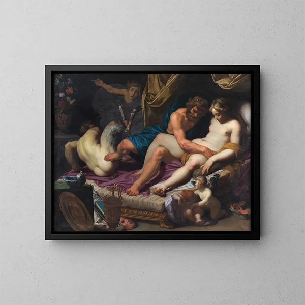 Hercules jager Faunus fra Omphale-sengen - Abraham Janssens — indrammet kunstværk på væggen