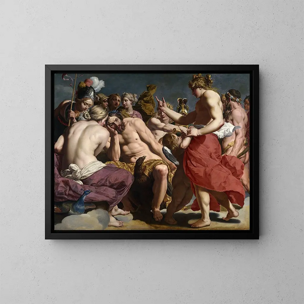 Venus irettesætter Jupiter - Abraham Janssens — indrammet kunstværk på væggen